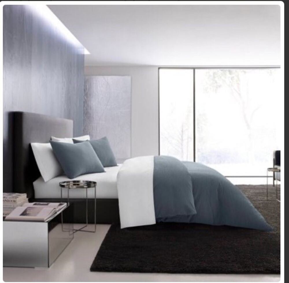 Vera Wang Waffle Pique Cotton 3 Piece QUEEN Duvet Cover Set-Midnight Blue-NWOT